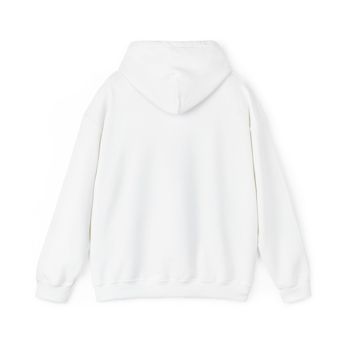 (White Hoodie - Back): Back of the BAD-UY FITS White hoodie with a plain design, no graphic elements.