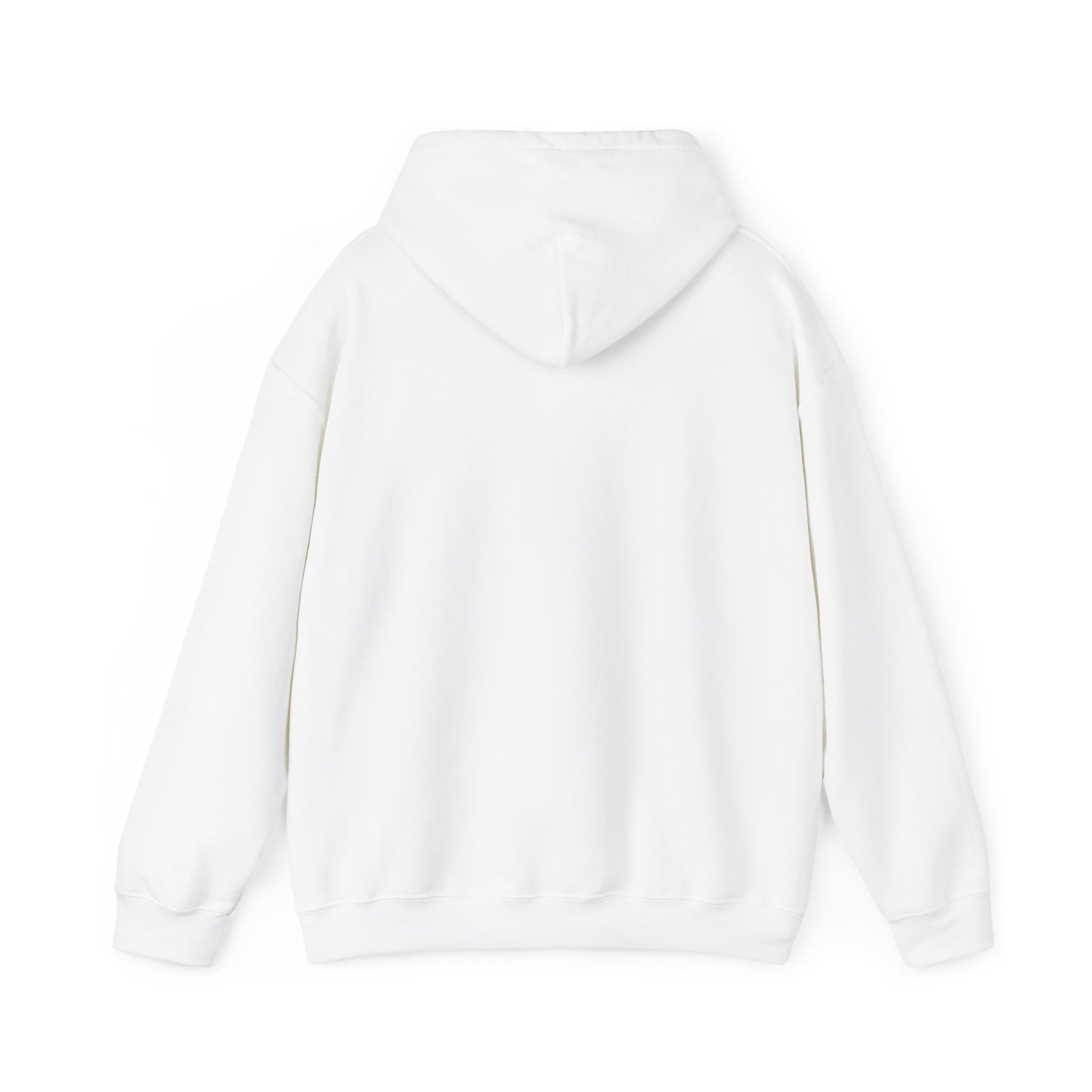 (White Hoodie - Back): Back of the BAD-UY FITS White hoodie with a plain design, no graphic elements.