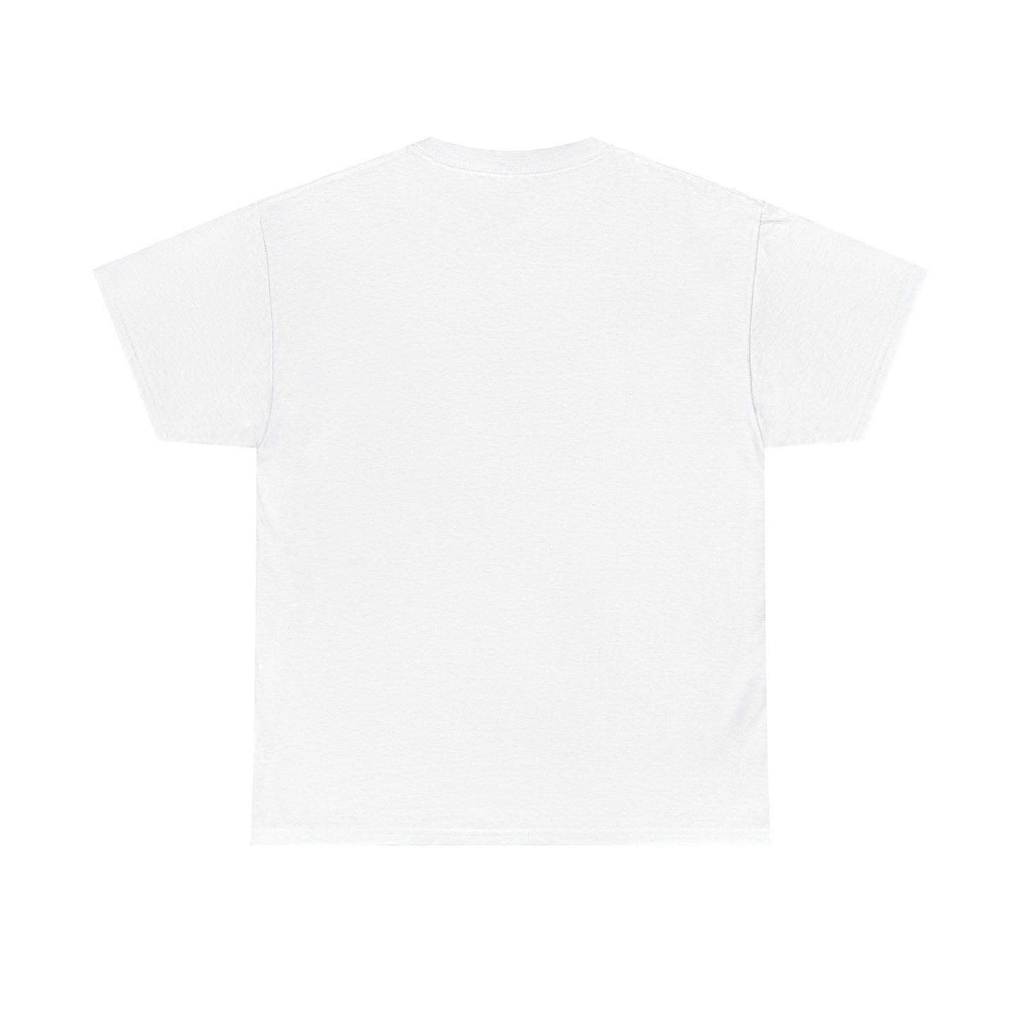 Back view of 'ADI-DAS' white t-shirt, showcasing a plain back with no design elements. Minimalist and casual streetwear style