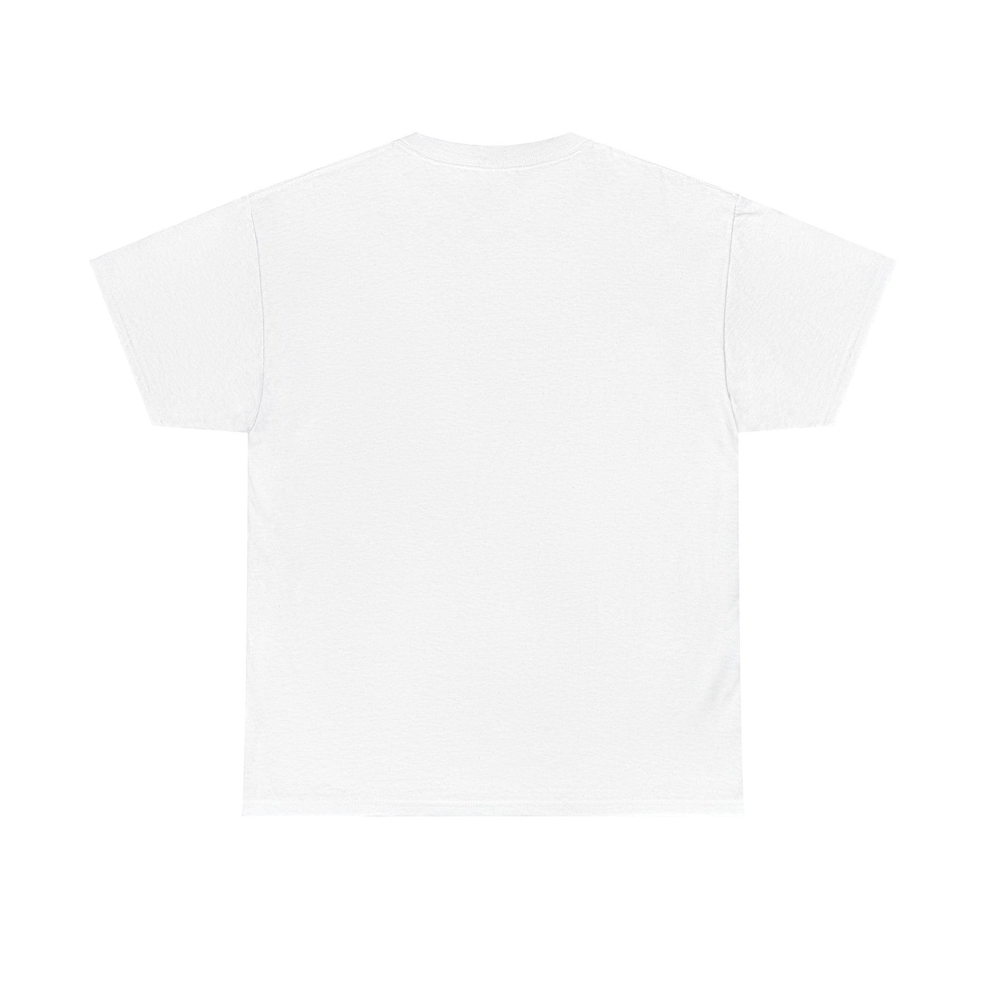 Back view of 'ADI-DAS' white t-shirt, showcasing a plain back with no design elements. Minimalist and casual streetwear style