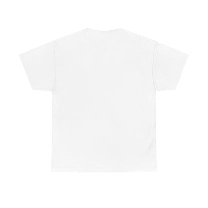 Back view of 'ADI-DAS' white t-shirt, showcasing a plain back with no design elements. Minimalist and casual streetwear style